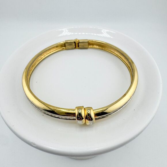 Vintage Gold & Silver Tone Clamp Bracelet Mixed Metals Minimalist Modernist - Picture 5 of 8